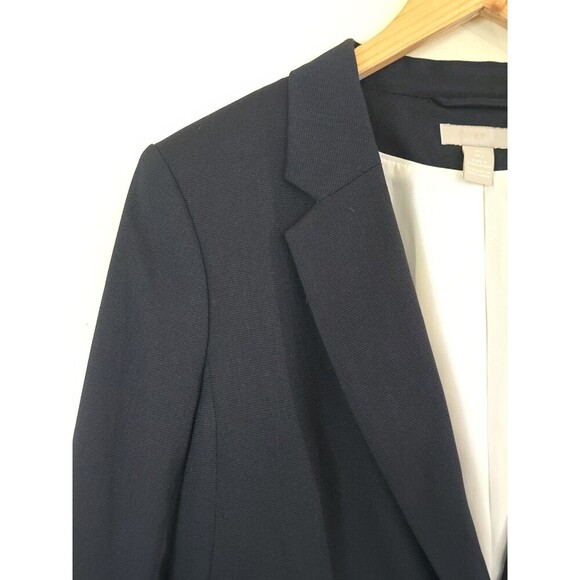 H&M Navy Blue Textured Blazer Jacket Womens Size Large Lined One Button Classic - Picture 3 of 14